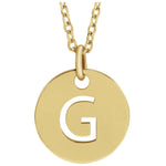 Initial Disc Necklace — Initial G, 14k Yellow Gold