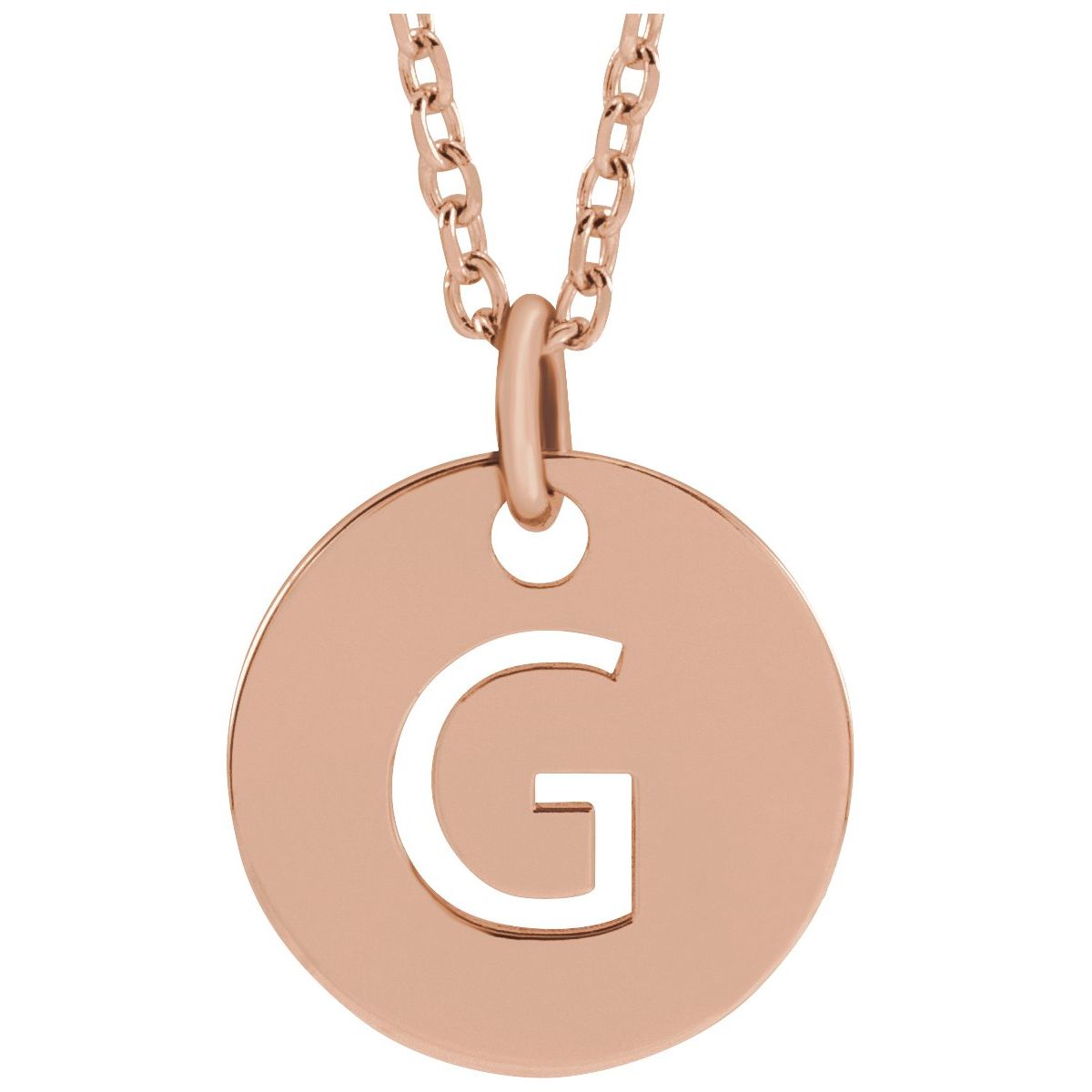 Initial Disc Necklace — Initial G, 14k Rose Gold