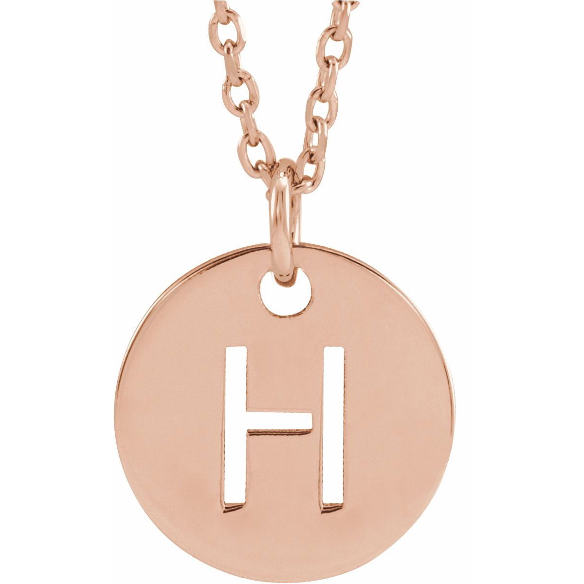 Initial Disc Necklace — Initial H, 14k Rose Gold