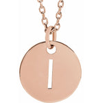 Initial Disc Necklace — Initial I, 14k Rose Gold