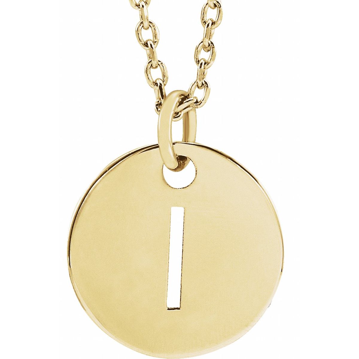 Initial Disc Necklace — Initial I, 14k Yellow Gold
