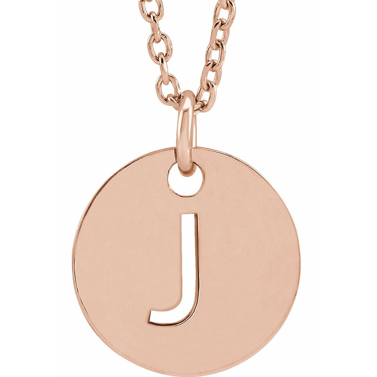 Initial Disc Necklace — Initial J, 14k Rose Gold