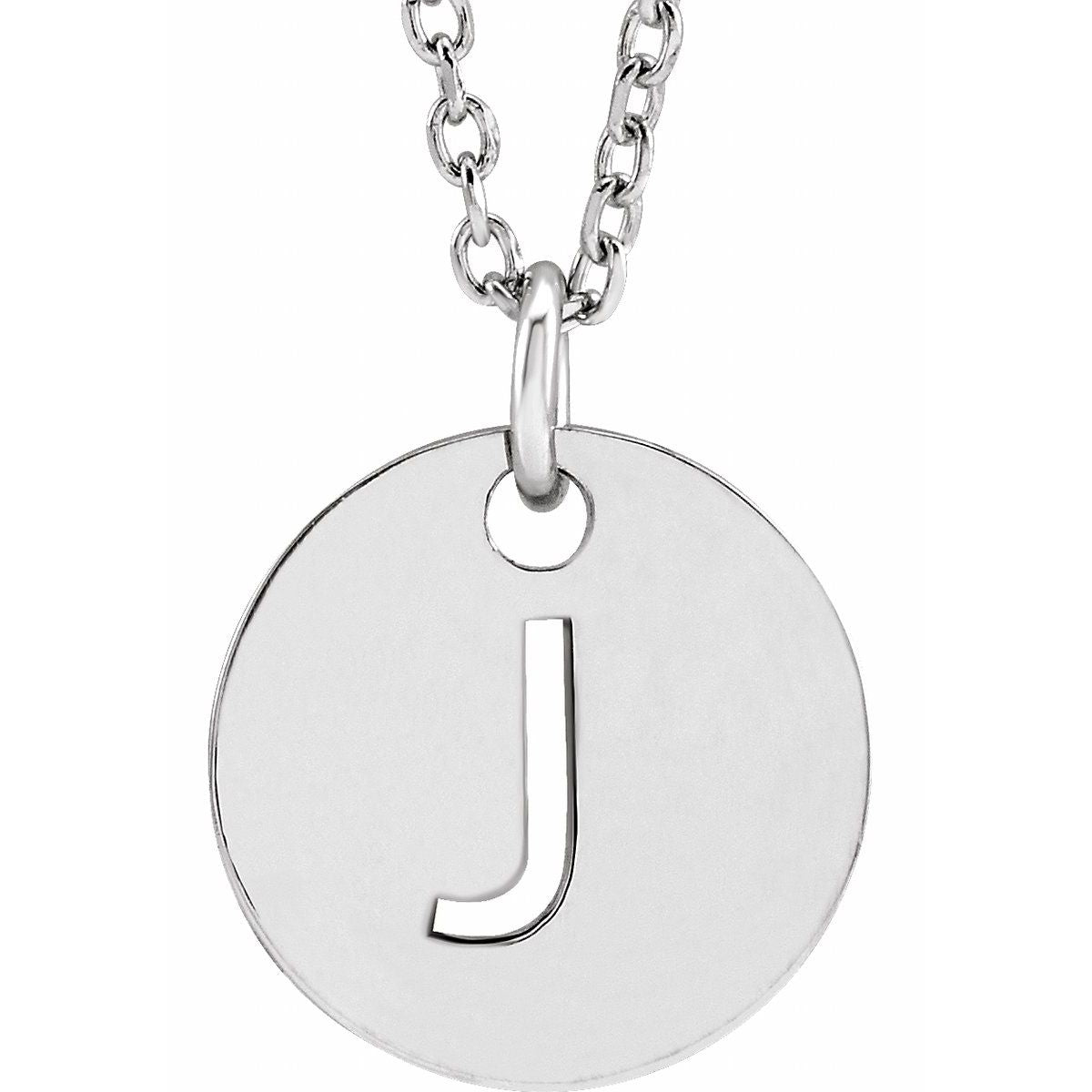 Initial Disc Necklace — Initial J, 14k White Gold