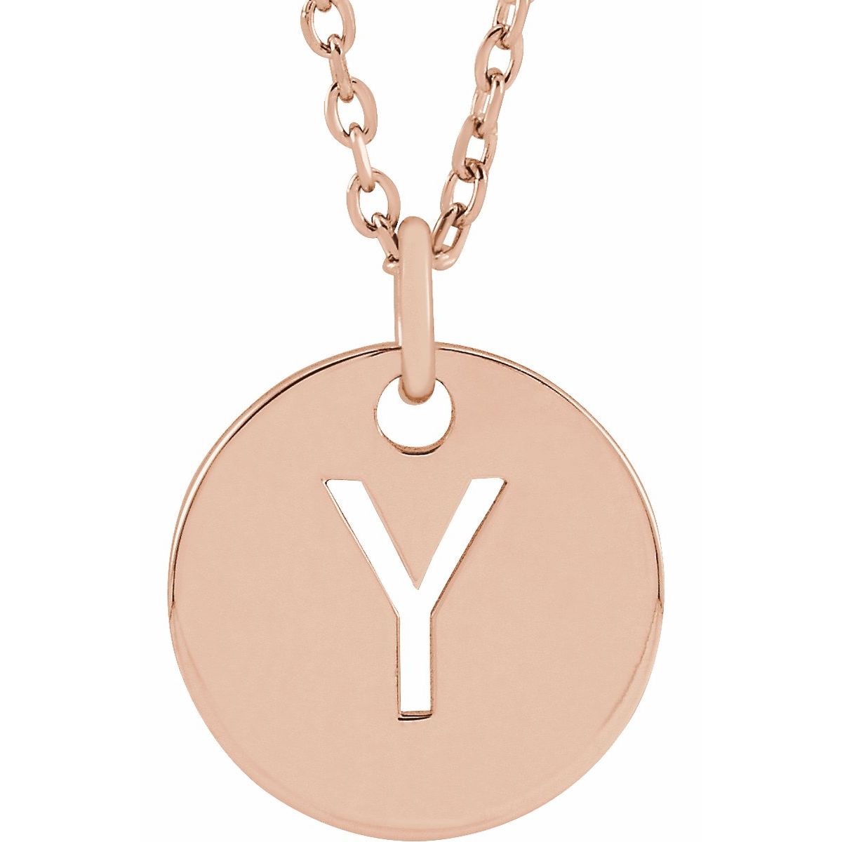 Initial Disc Necklace — Initial Y, 14k Rose Gold