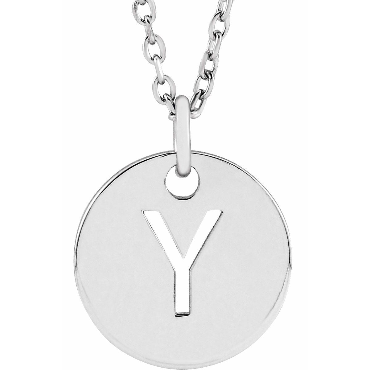 Initial Disc Necklace — Initial Y, 14k White Gold