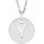 Initial Disc Necklace — Initial Y, 14k White Gold