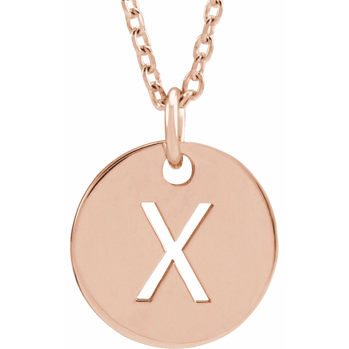 Initial Disc Necklace — Initial X, 14k Rose Gold