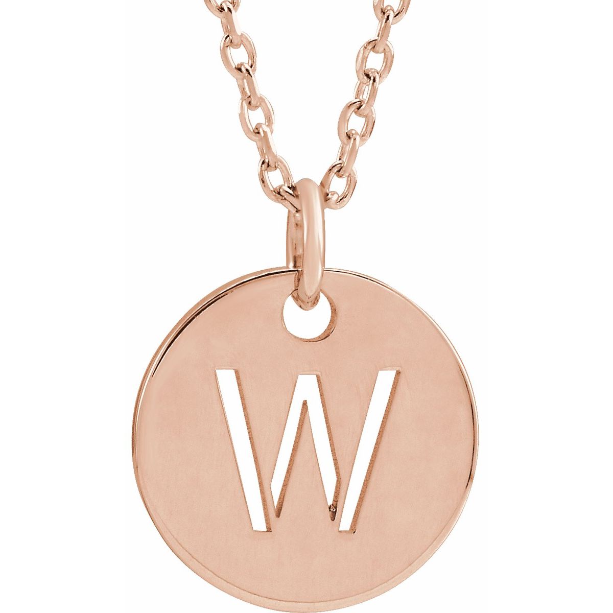 Initial Disc Necklace — Initial W, 14k Rose Gold