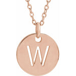 Initial Disc Necklace — Initial W, 14k Rose Gold