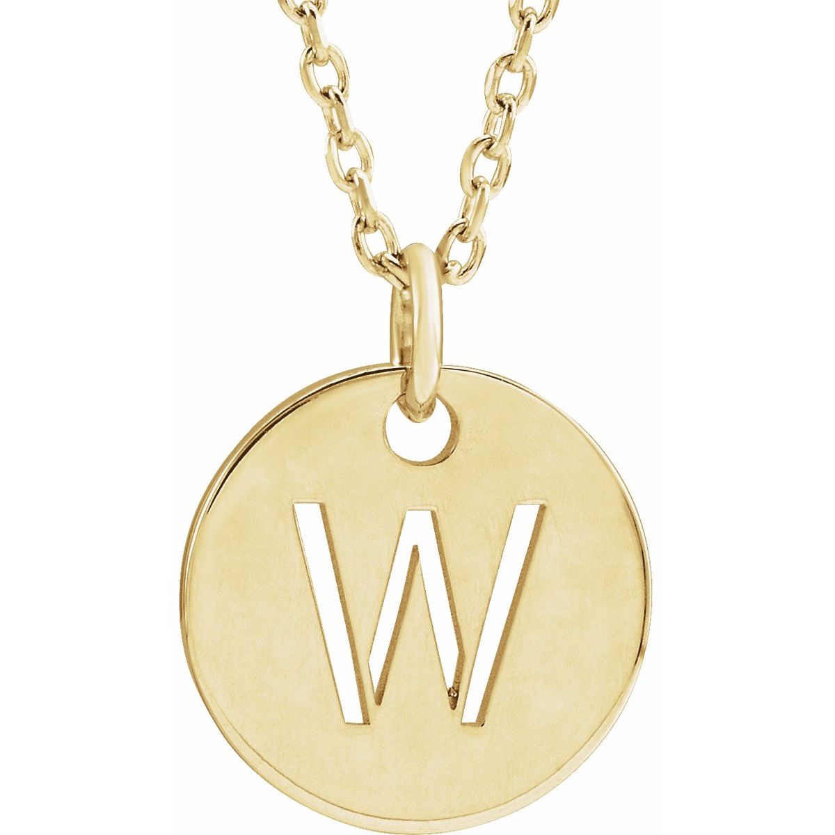 Initial Disc Necklace — Initial W, 14k Yellow Gold