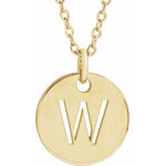 Initial Disc Necklace — Initial W, 14k Yellow Gold