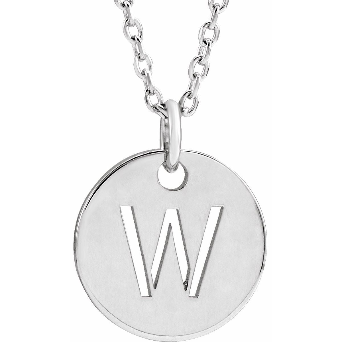 Initial Disc Necklace — Initial W, 14k White Gold