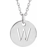 Initial Disc Necklace — Initial W, 14k White Gold