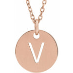 Initial Disc Necklace — Initial V, 14k Rose Gold
