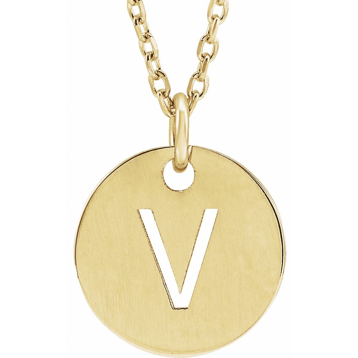 Initial Disc Necklace — Initial V, 14k Yellow Gold