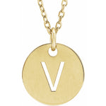 Initial Disc Necklace — Initial V, 14k Yellow Gold