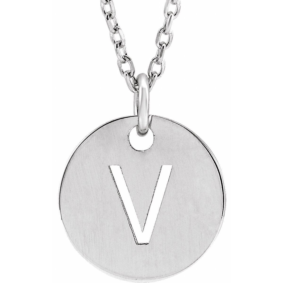 Initial Disc Necklace — Initial V, 14k White Gold