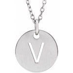 Initial Disc Necklace — Initial V, 14k White Gold