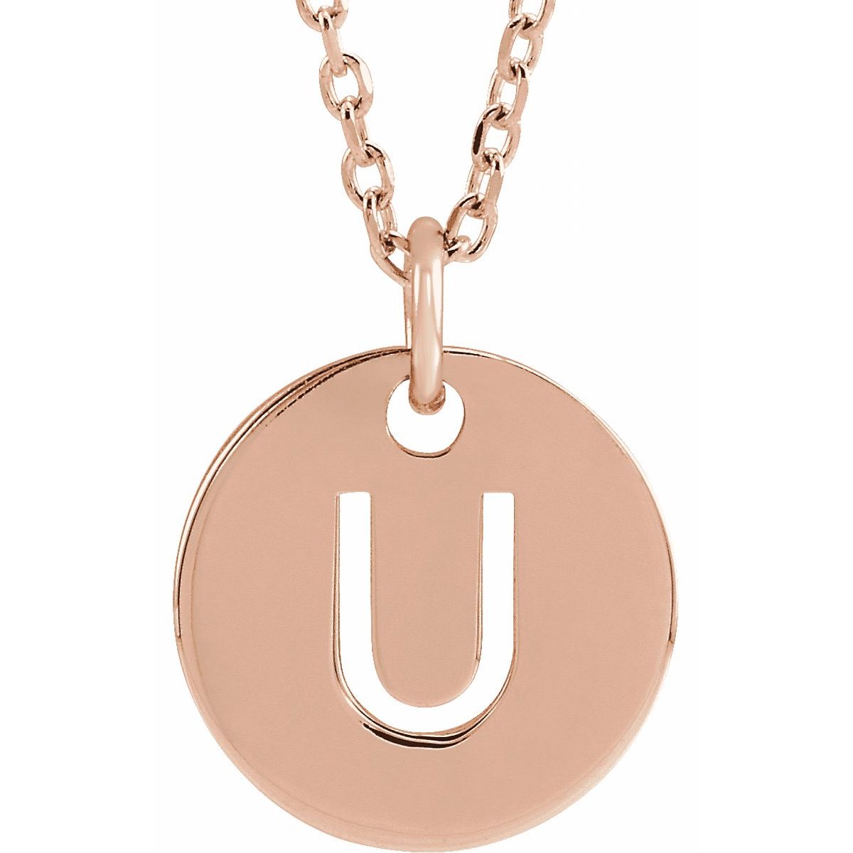 Initial Disc Necklace — Initial U, 14k Rose Gold