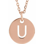 Initial Disc Necklace — Initial U, 14k Rose Gold
