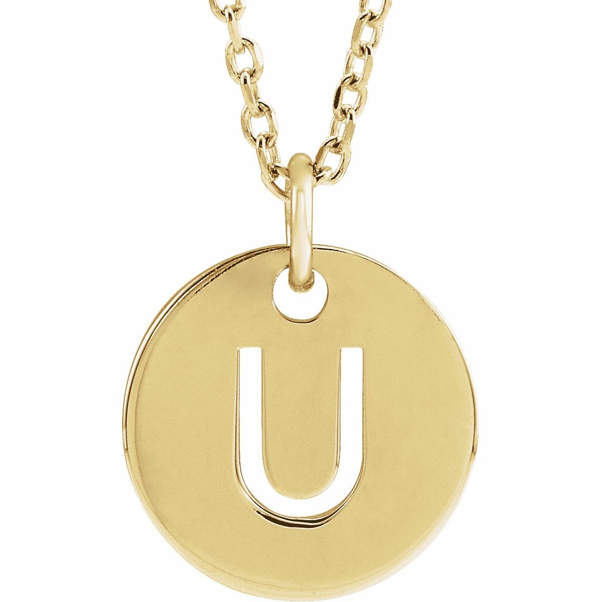 Initial Disc Necklace — Initial U, 14k Yellow Gold