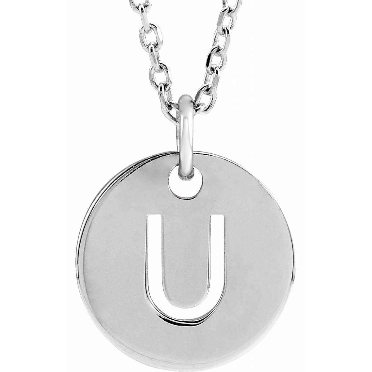 Initial Disc Necklace — Initial U, 14k White Gold