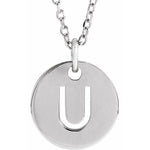 Initial Disc Necklace — Initial U, 14k White Gold