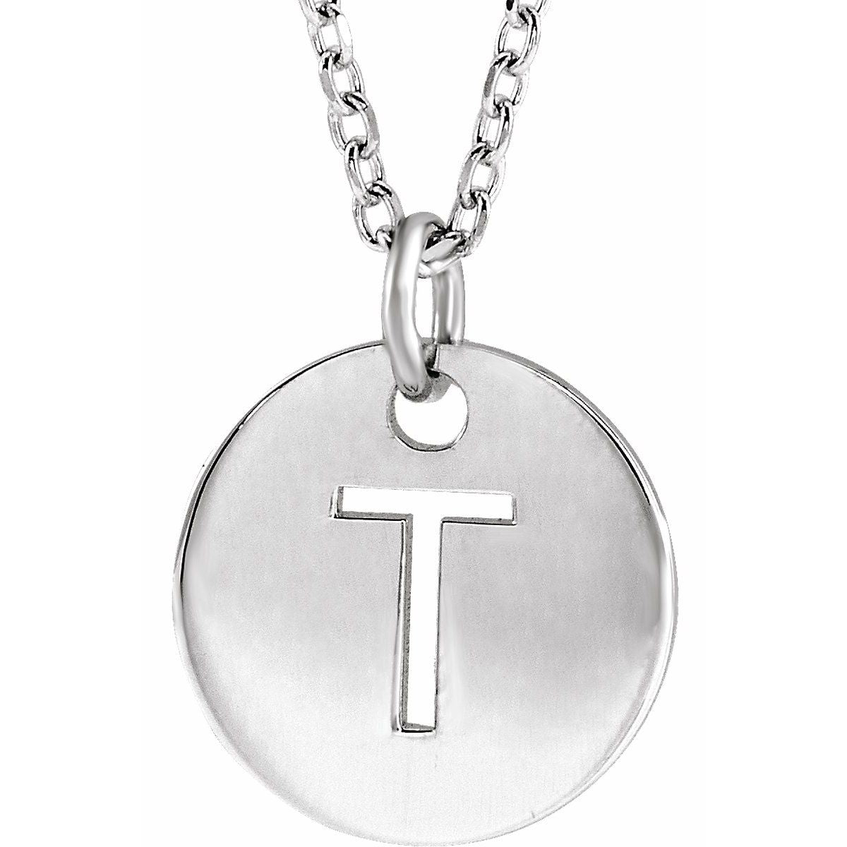 Initial Disc Necklace — Initial T, 14k White Gold