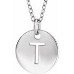 Initial Disc Necklace — Initial T, 14k White Gold