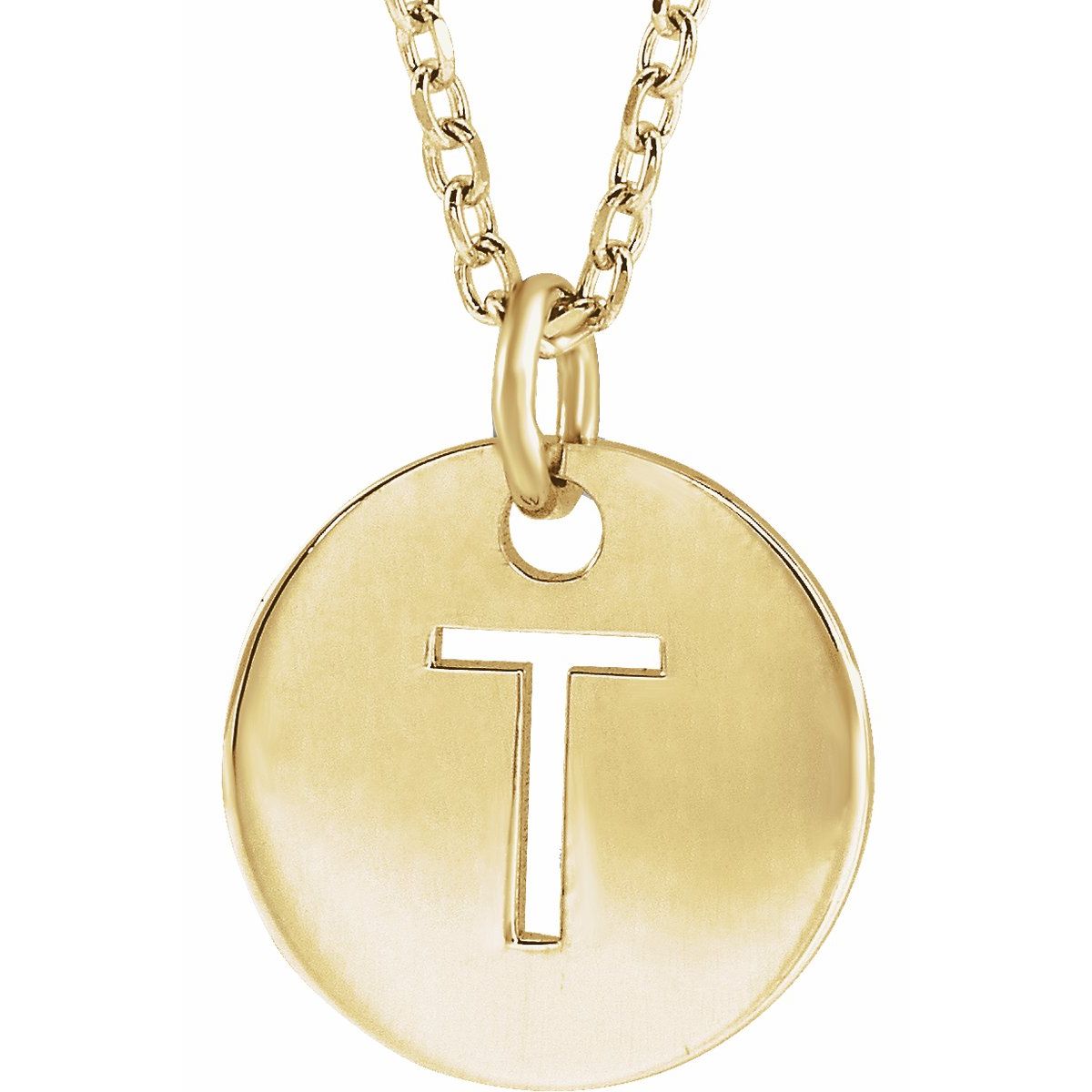 Initial Disc Necklace — Initial T, 14k Yellow Gold