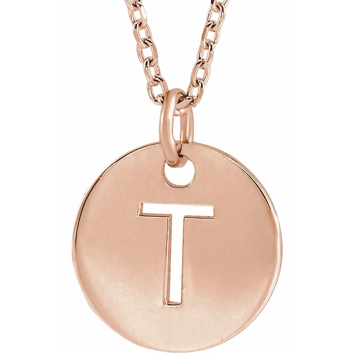 Initial Disc Necklace — Initial T, 14k Rose Gold