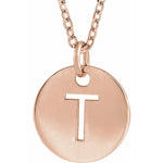 Initial Disc Necklace — Initial T, 14k Rose Gold