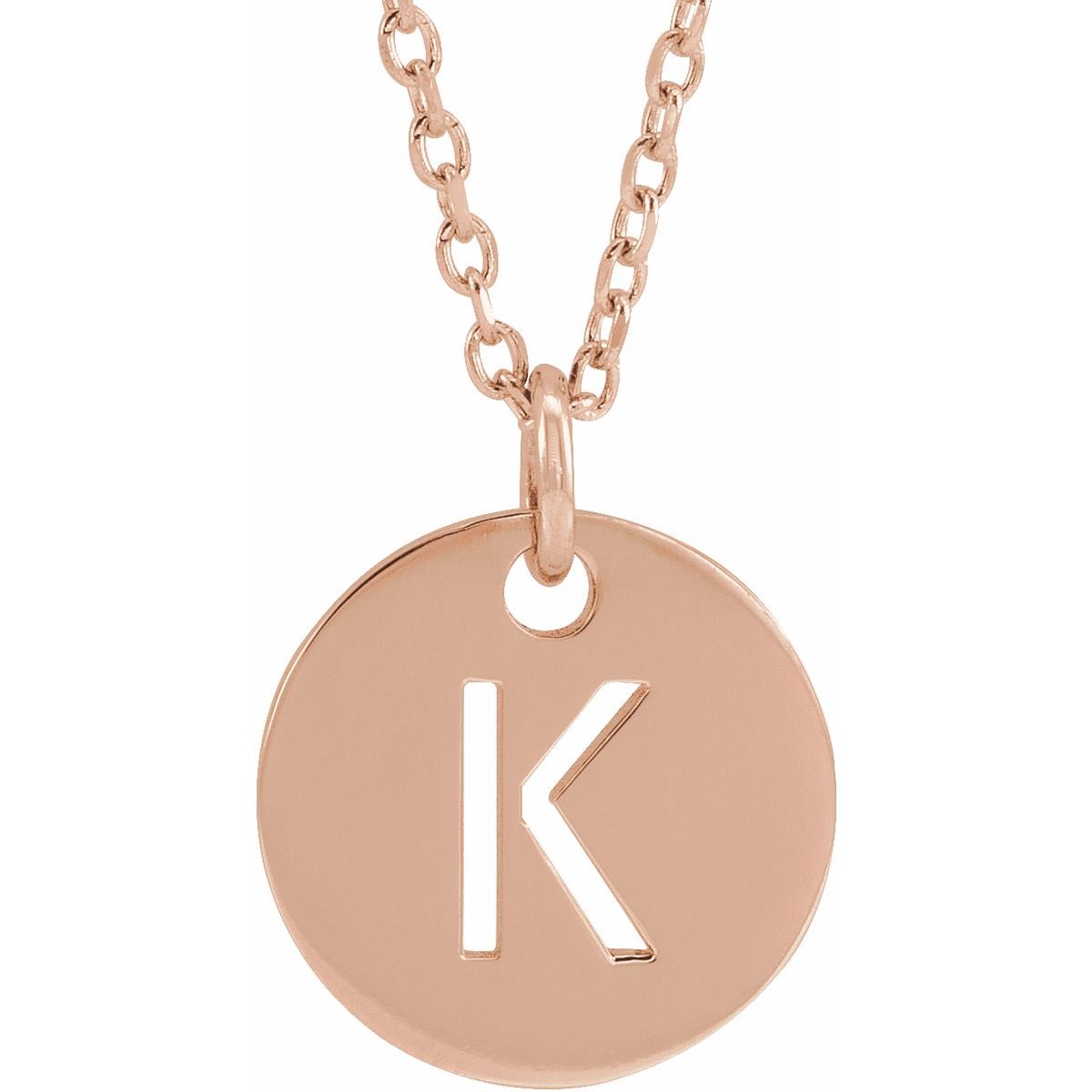 Initial Disc Necklace — Initial K, 14k Rose Gold