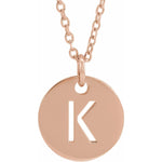 Initial Disc Necklace — Initial K, 14k Rose Gold