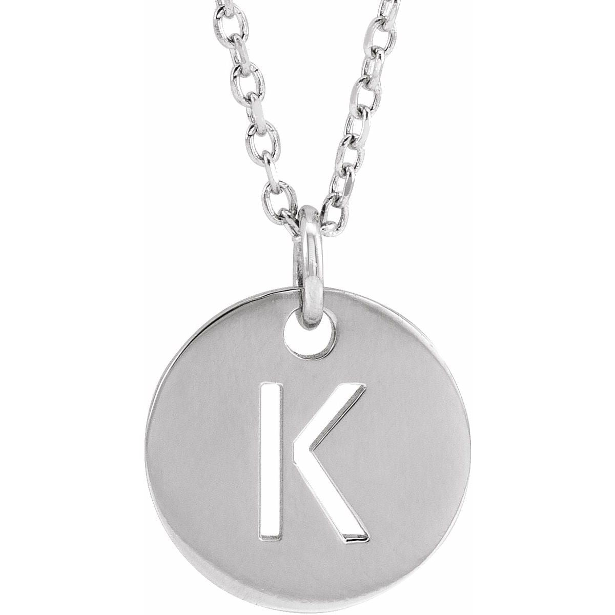 Initial Disc Necklace — Initial K, 14k White Gold