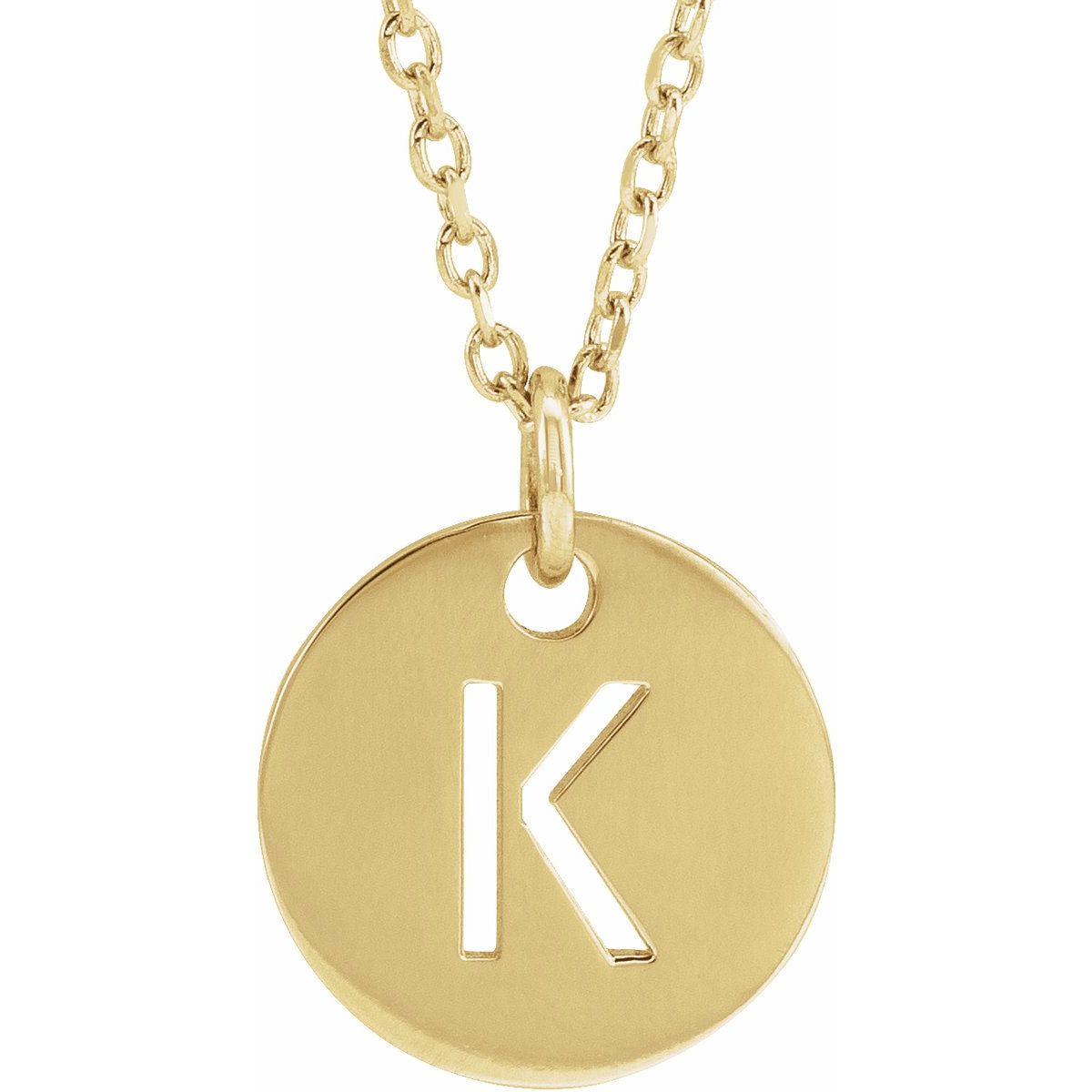 Initial Disc Necklace — Initial K, 14k Yellow Gold