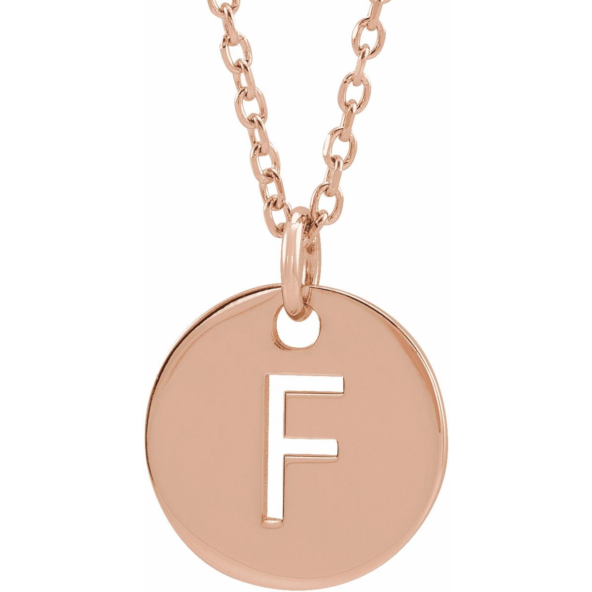 Initial Disc Necklace — Initial F, 14k Rose Gold