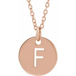 Initial Disc Necklace — Initial F, 14k Rose Gold