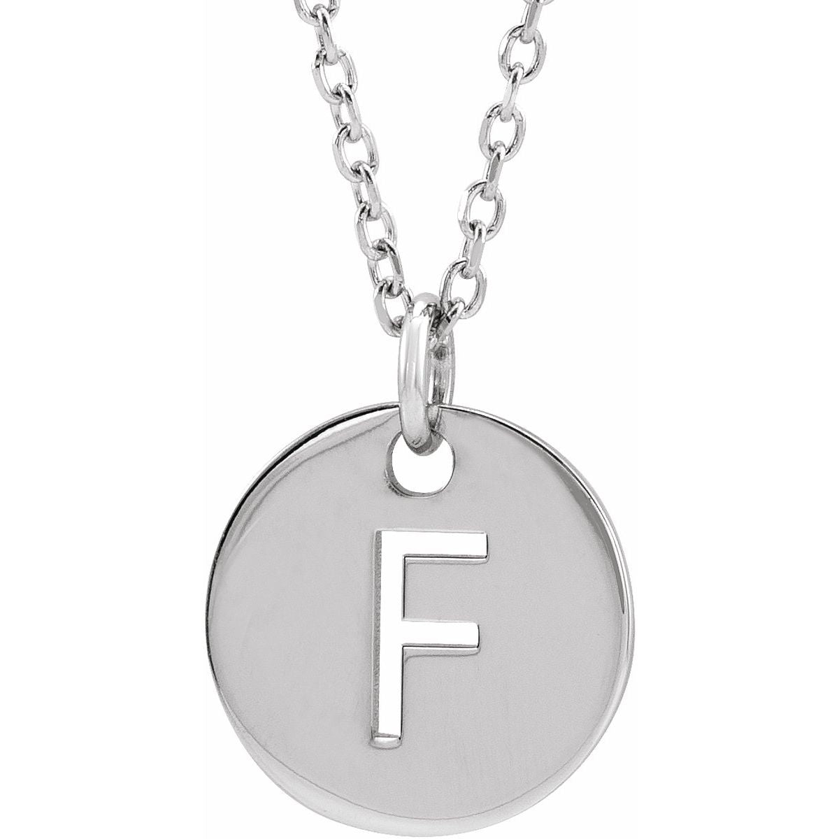 Initial Disc Necklace — Initial F, 14k White Gold