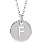 Initial Disc Necklace — Initial F, 14k White Gold