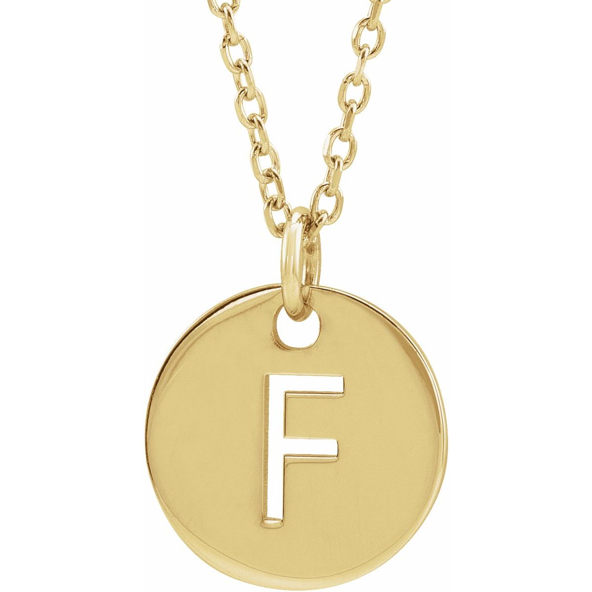 Initial Disc Necklace — Initial F, 14k Yellow Gold