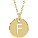 Initial Disc Necklace — Initial F, 14k Yellow Gold