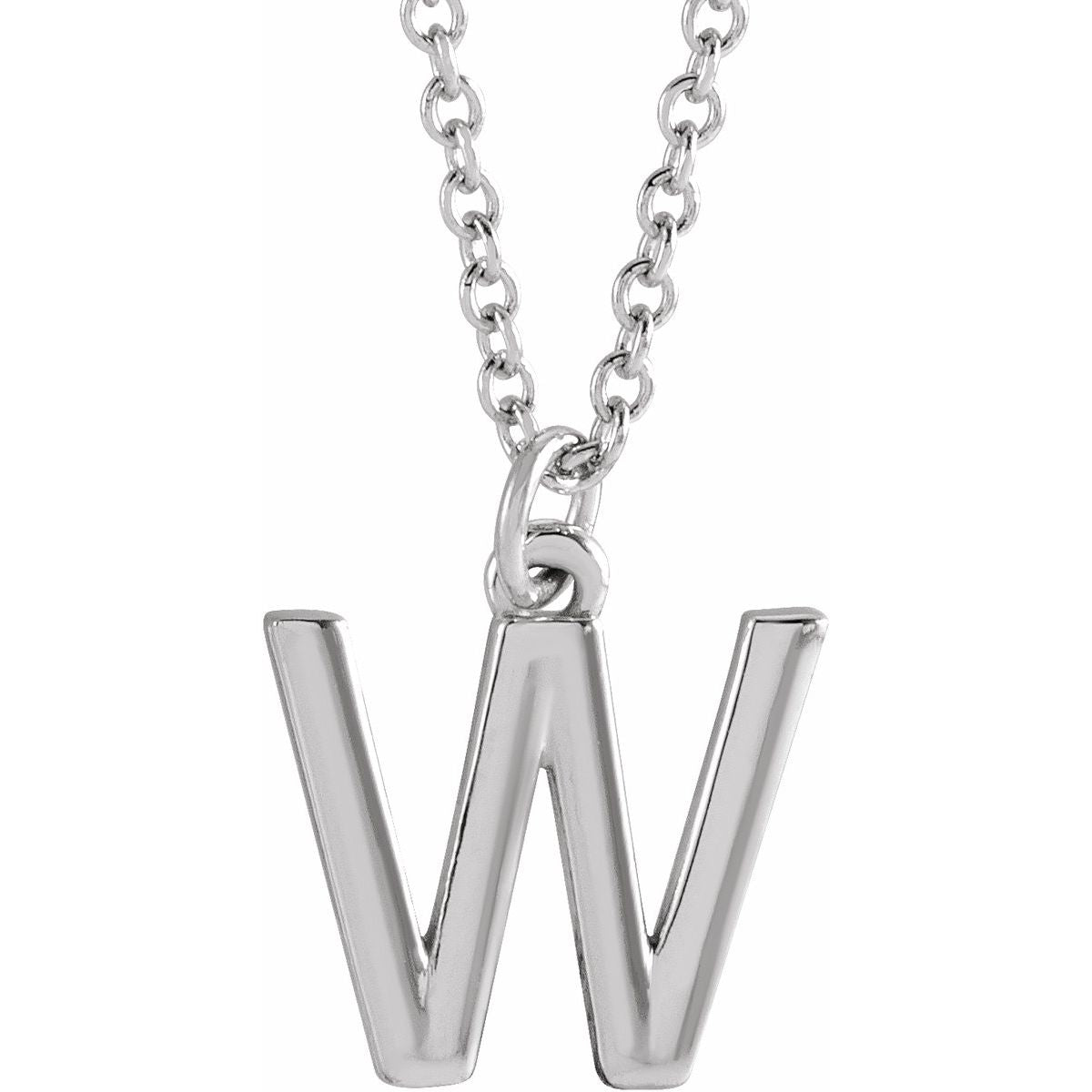 Initial Pendant Necklace — Initial W, 14k White Gold