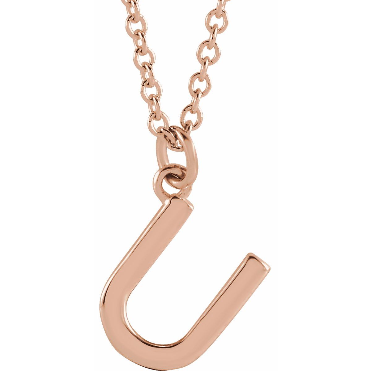 Initial Pendant Necklace — Initial U, 14k Rose Gold