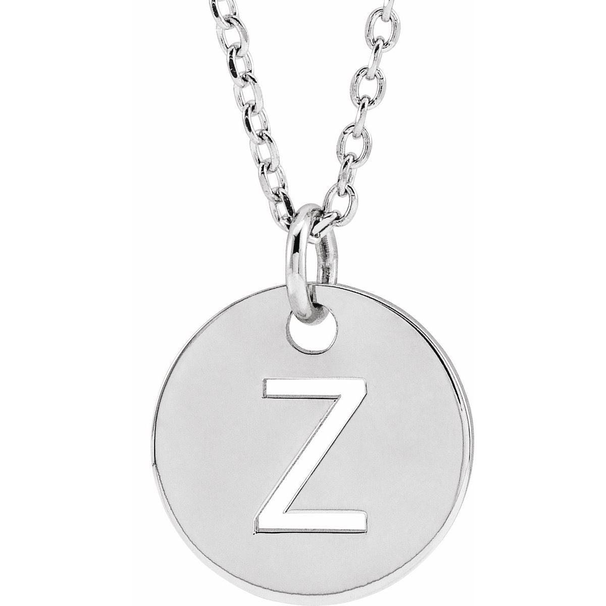 Initial Disc Necklace — Initial Z, 14k White Gold