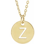 Initial Disc Necklace — Initial Z, 14k Yellow Gold