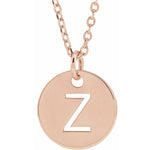 Initial Disc Necklace — Initial Z, 14k Rose Gold