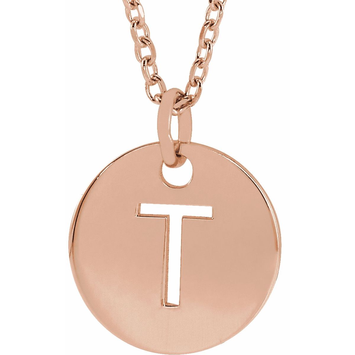 Initial Disc Necklace — Initial T, 18k Rose Gold-Plated Sterling Silver