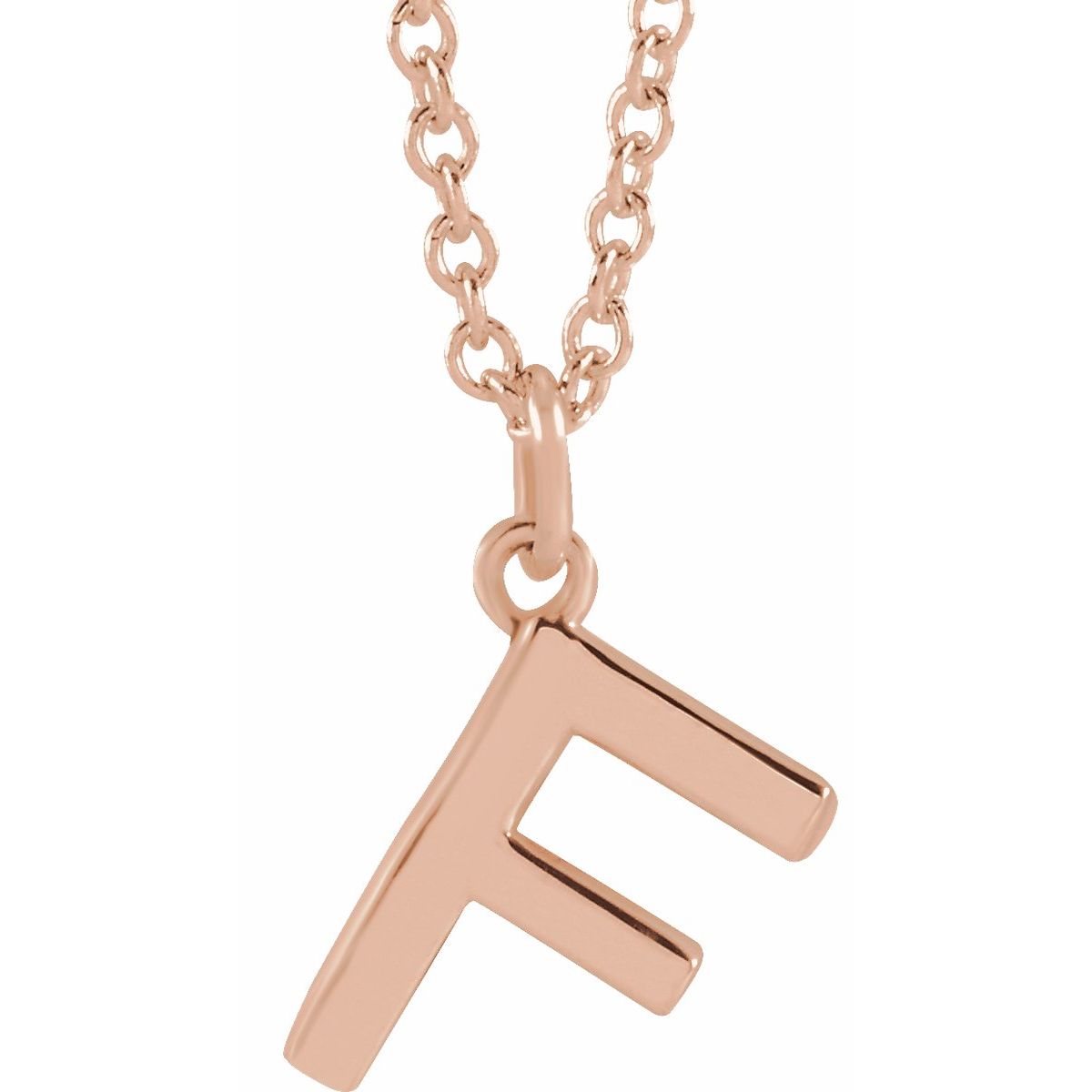 Initial Pendant Necklace — Initial F, 14k Rose Gold