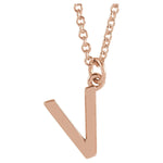 Initial Pendant Necklace — Initial V, 14k Rose Gold